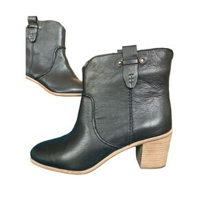 NWOT Bass & Co Sophia Black Leather Pull On Heeled Booties  Size Women's 9.5